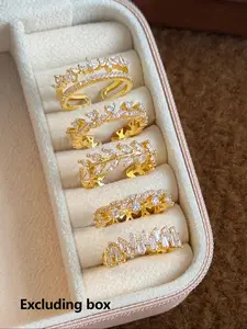 Women's Leaf Zirconia Ring Set, Elegant Casual Ring, Elegant Glittering Ring, Elegant Everyday Ring, Fashionable Simple Design, Perfect for Daily Wear, Parties, Weddings, Festivals, Jewelry Rings