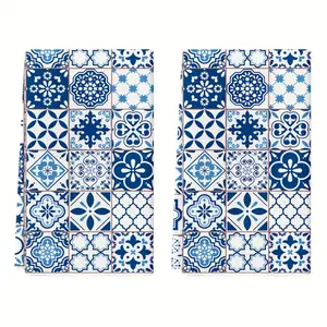 2-Pack Blue Bohemian Kitchen Towels - Vintage Floral & Geometric Pattern Dish Towels | Absorbent Polyester Hand Towels for Farmhouse Decor, Housewarming Gifts, and Holiday Kitchen Styling | Kitchen Decor Towels