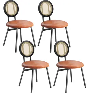 Set of 4 Upholstered Rattan Dining Chairs – Modern Kitchen Chairs with Thick Cushions and Sturdy Metal Legs for Small Spaces