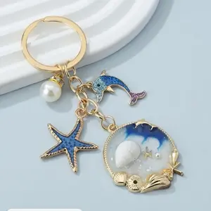 Boho Ocean Collection Shell, Starfish, Dolphin, Pearl Keychain, Bag Charm woman key