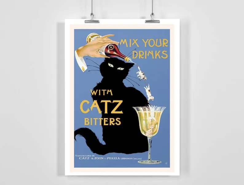 Mix Your Drinks with Catz Bitters Vintage Food&Drink Poster 