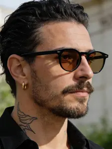 Men's Round Frame Sunglasses, Fashion Tea Color Lenses, Lightweight Comfort Fit, Ideal for Daily Commute, Trendy Styling Sunglasses