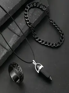 Men's Stainless Steel Stylish Jewelry Set, Punk Style Bullet Pendant Necklace & Bracelet, All-Season Streetwear Accessory, Perfect Gift Choice