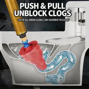 Toilet Plunger High Pressure Drain Unblocker, Easy Use Reusable Clog Remover for Toilets, Sinks, Shower Drains