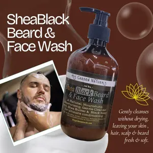 His Garden Naturals SheaBlack Beard & Face Wash Haircare - Natural Nourishing Moisturizing Cleanser with Shea Butter & Black Soap for Men's Grooming - Cocoa Blend