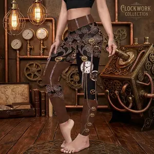 Women's Steampunk Retro Comic Cosplay Punk Print Gothic Leggings Capris Pants - Polyester Stretch Fabric Plus Size S-4XL Perfect for Costume Party Halloween Cosplay Alternative Fashion Daily Wear