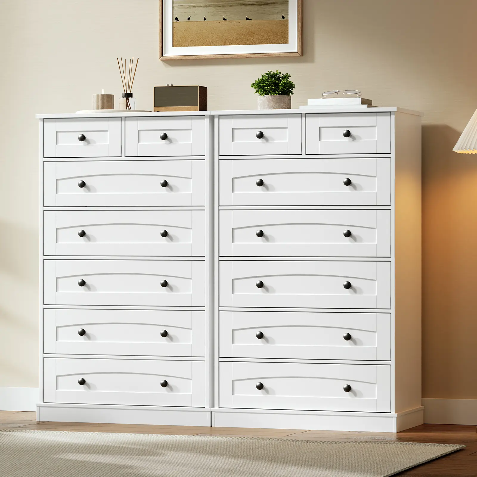 HOOBRO Modern 7-Drawer Tall Wooden Dresser - White Cupboard with 5 Large, 2 Small Drawers, Solid Base, Easy Assembly, Aesthetic Room Decor for Bedroom - TikTok Shop HOOBRO Modern 7-Drawer Tall Wooden Dresser - White Cupboard with 5 Large, 2 Small Drawers, Solid Base, Easy Assembly, Aesthetic Room Decor for Bedroom - TikTok Shop