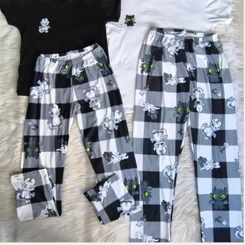 Cute Dragon Print Couple Pajama Pants – Soft Cotton Plaid Lounge Pants, Matching Sleepwear Outfit for Men, Women & Family, Cozy Nightwear Gift
