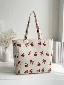 Cherry Pattern 2D Printed Travel Bag, Travel Essentials Bag, Large Capacity Storage Bag, Durable Multi-Pocket Design, Zipper Closure, Casual Style, All Seasons