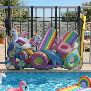 Large Capacity Hanging Pool Float Storage Net Bag, 66.9'' x 15.7'' x 47.2'' Black Outdoor Toy Organizer Pouch for Inflatable Balls Swimming Rings Rafts Noodles and Pool Toys