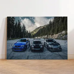 Car Pattern Canvas Painting with Frame, 1 Counts/set Modern Wall  Car Posters Painting, Wall   for Home Living Room Bedroom Office, Home  2025 art decor