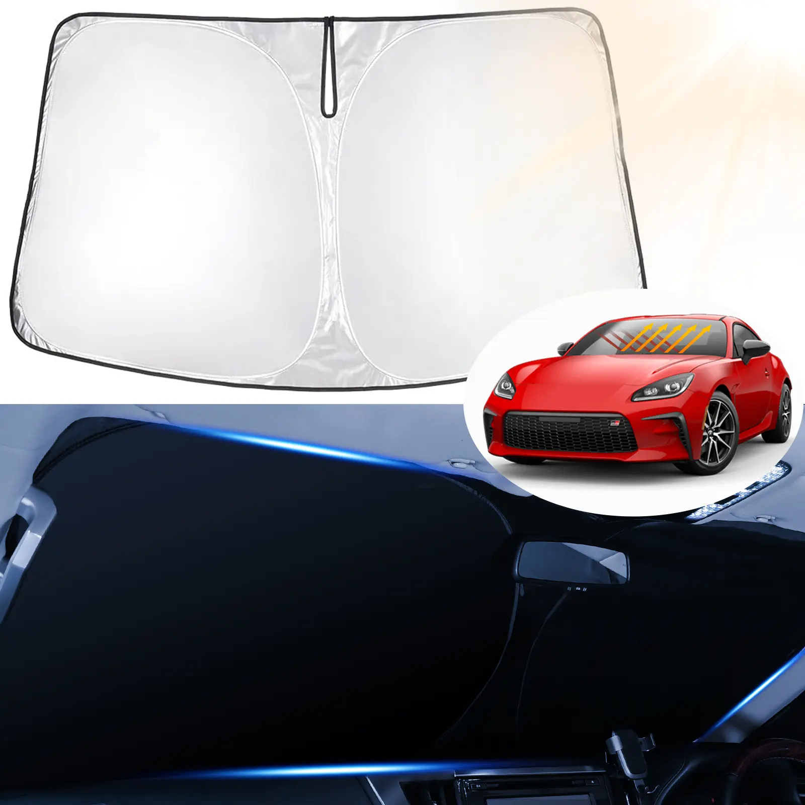 Canvcle Windshield Sun Shade for 2017-2020 2021 Toyota 86/2022 2023 Toyota GR86 Window Shades for 2013-2022 2023 Subaru BRZ/2012-2016 Scion FR-S FRS Accessories 240T 5 Layers Blocks UV Rays Keep Cars Cooler, Portable Car Sunshade, Sunshade For Car Outside