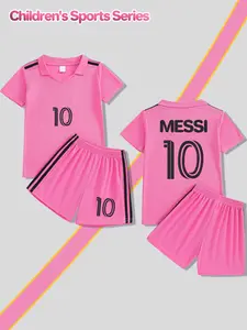 Children's summer sports suit named MESSI with the number 10, V-neck football T-shirt and shorts, quick-drying and sweat-wicking, comfortable and fit, suitable for sports, leisure and outdoor running, Sporty Tee Set, Sports Clothing Set, Soccer Jersey