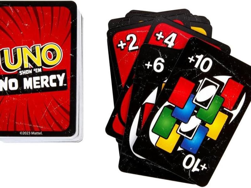 Mattel Games UNO Show 'em No Mercy Card Game for Kids Adults & Family Parties Travel with Extra Cards Special Rules & Tougher Penalties