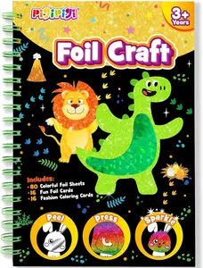 Art Craft Activity for Kids: Fun Foil Dinosaur & Animal DIY Toy Kit, No Mess Creative Travel Supply Set, Idea Birthday Christmas Valentine Gift for Girl Boy Children 3 4 5 6 7 8 9 Year Old