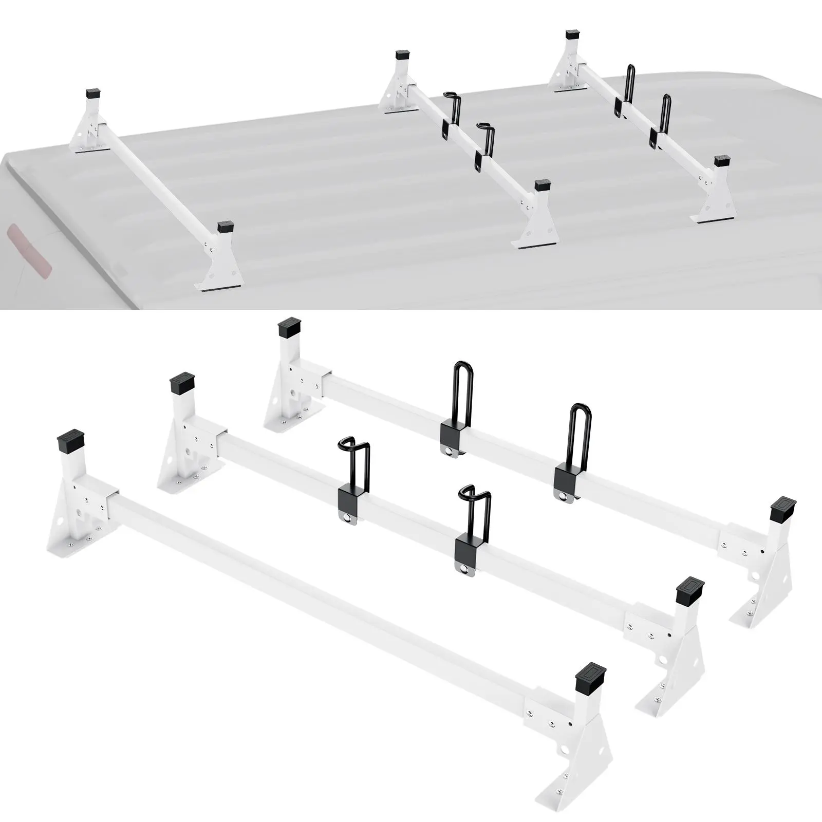 【summerfinds】VEVOR Trailer Ladder Rack, 54" 3 Crossbars Ladder Roof Rack, Heavy-duty Steel Van Roof Ladder Rack, 800 lbs Capacity Van Ladder Rack with Straps, Fit for Ford Transit 150, 250, 350, 2015-2022