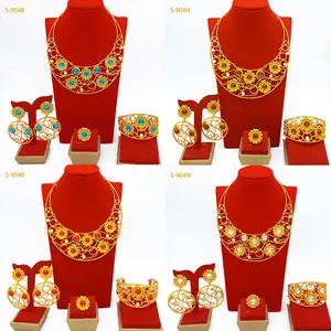New Vietnamese Jewelry Four-Piece Set Dubai Bridal Necklace Bracelet Earring Ring Jewellry Set