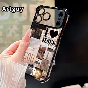 Divine Devotion Pattern Four Corner Anti-Fall Phone Case Transparent Electroplated Protective Cover for iPhone 17 Pro Max 16 Air 15 Plus 14 13 12 11 E