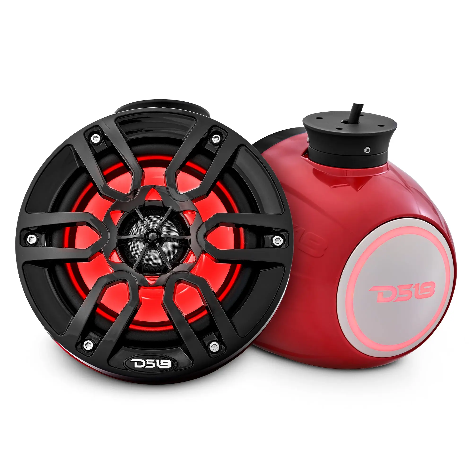 DS18 6.5" Durable Marine Pod Speakers with Mount, 300W RGB LED Lights - Waterproof All-Terrain Audio for Jet Skis, ATV, Jeep (Pair)