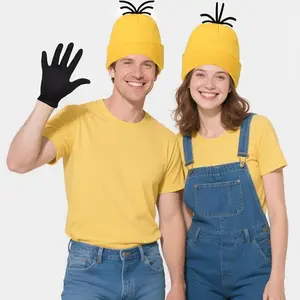 Fun Yellow Knitted Hat with Black Plush Decoration Cartoon Winter Clothing Hat Christmas Gift for Men Women unisex beanie andwomen casual hair bonnet guys wrap head style pullover knit hat