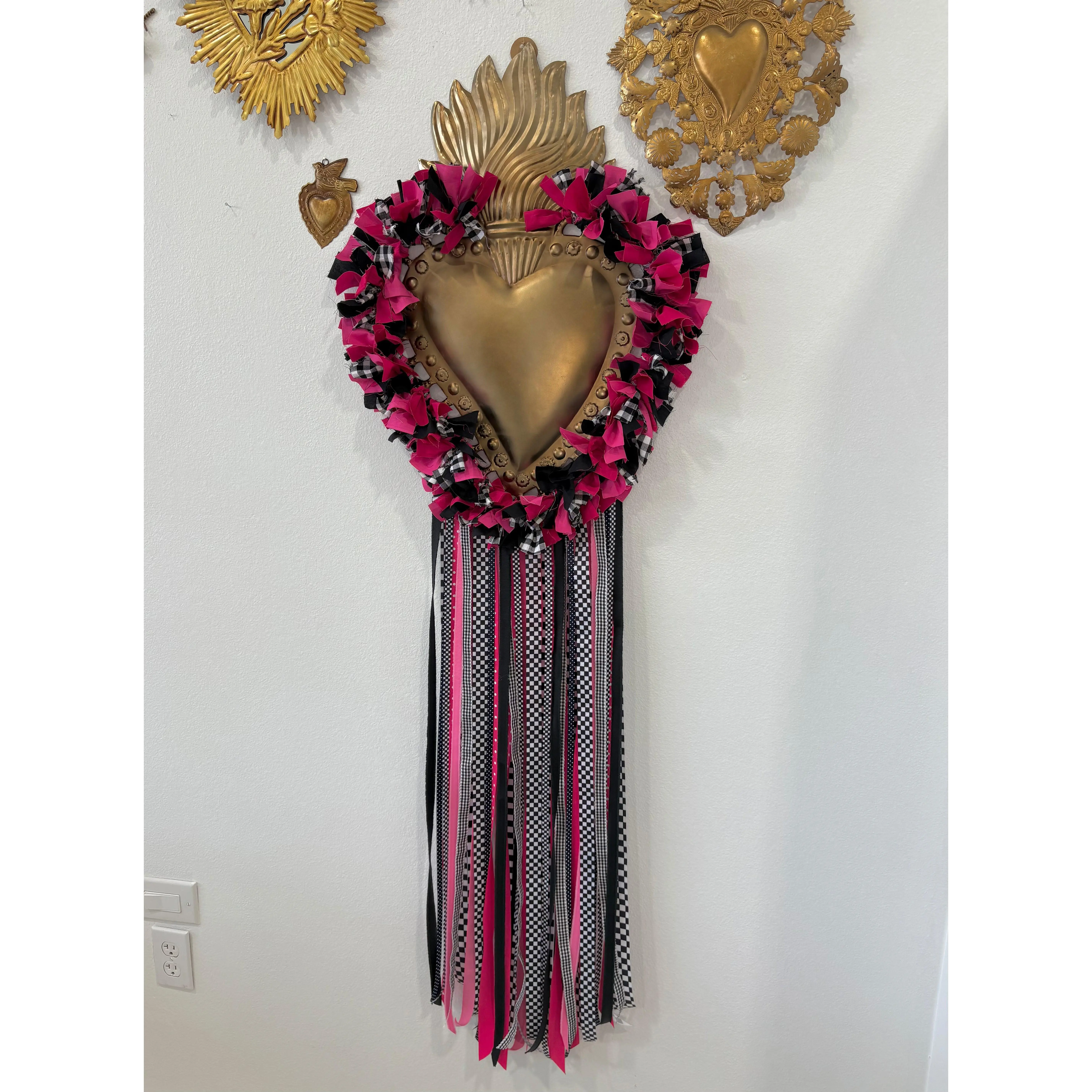 Hot Pink Checkered Sacred Heart Wreath