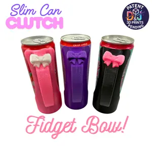 Slim Can Clutch Fidget Spinner Charms 12oz Slim Can Holder with Fidget Fun Drink Holder & Beverage Protector for Alani Celsius Red Bull Bloom Energy Drinks and More - Pink Fidget Bow Drinking Gadgets