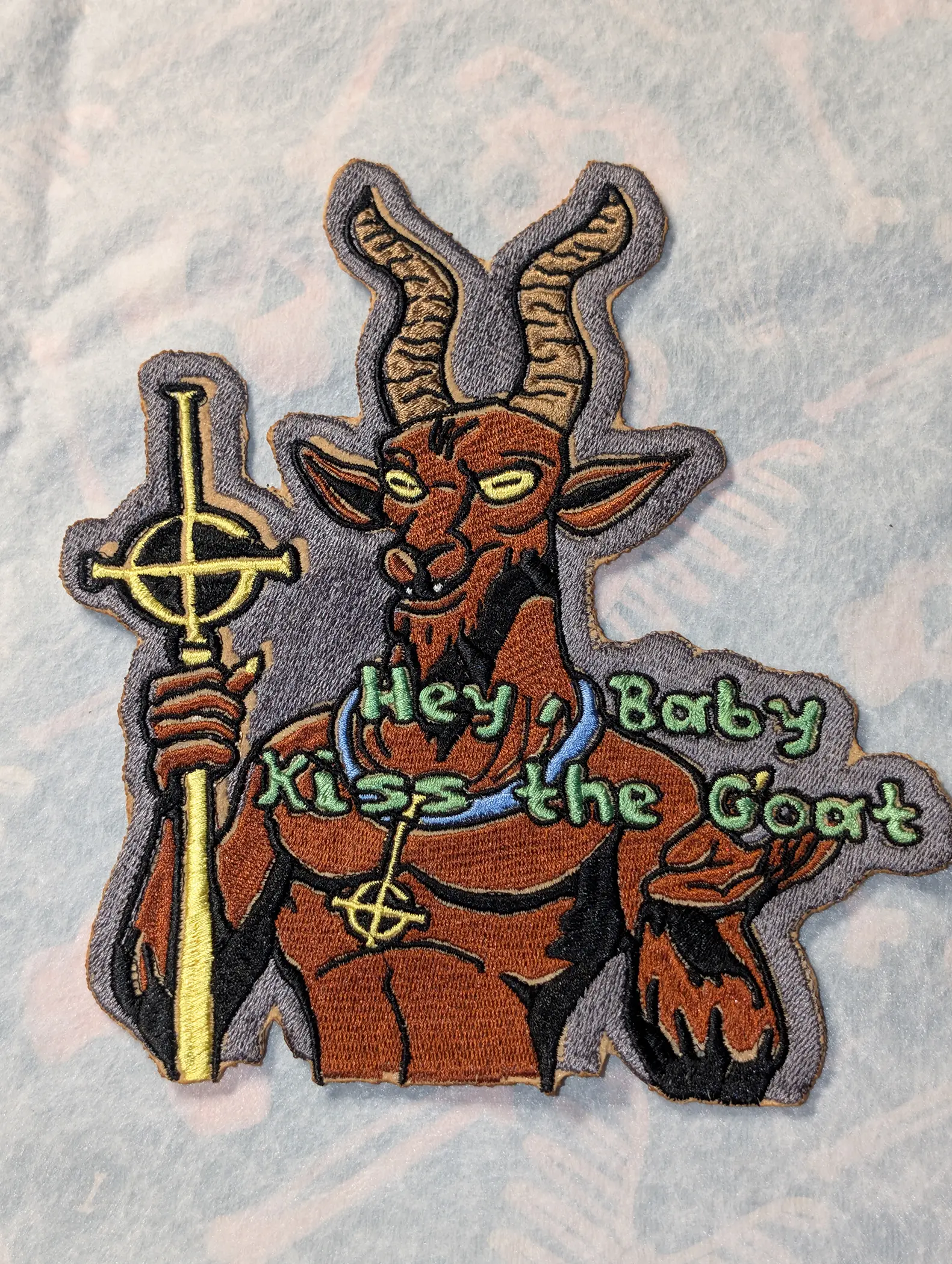 hey baby kiss the goat embroidered patch