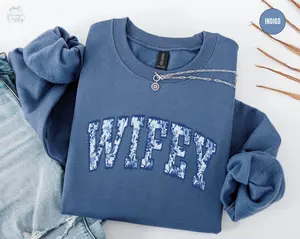 Toile De Jouy Wifey Sweatshirt, New Bride Gift, Coquette Bridal Shower Gift, Floral Honeymoon Crewneck, Fiance Graphic Tees, Getting Ready Outfit Top