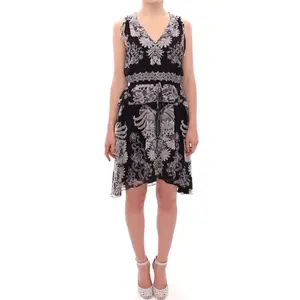 Sachin & Babi Black Silk Floral Pattern Shift Coctail Dress