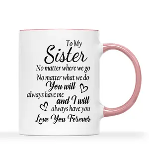 1pc 11oz White Coffee Mug with Inspirational Sister Gift Message - "to My Sister" Heartfelt Design, Perfect for Christmas, Thanksgiving, Halloween, or Family Gifts, Sister Gift Mug | Heartfelt Message Mug | Glossy Finish Mug, Coffee Cup