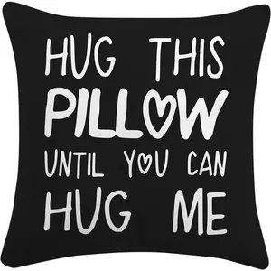 Hug This Pillow Until You Can Hug Me Throw Pillow Covers Decor,18'' x 18'' Pillow case, Boyfriend Girlfriend Birthday Gift,Long Distance Relationships Gifts,Valentine's Day Gifts(Black)