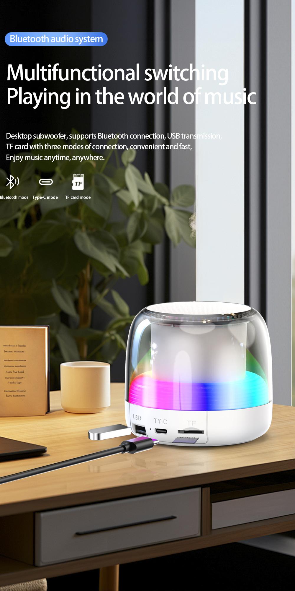 Wireless Bluetooth Speakers with TWS Pairing, Support Bluetooth USB TF AUX Playback, BT5.0, Portable Bluetooth Speaker for Home/Party/Outdoor/Beach, With 7-Color LED Light Audio Cable Charging Rechargeable Smartphone Black