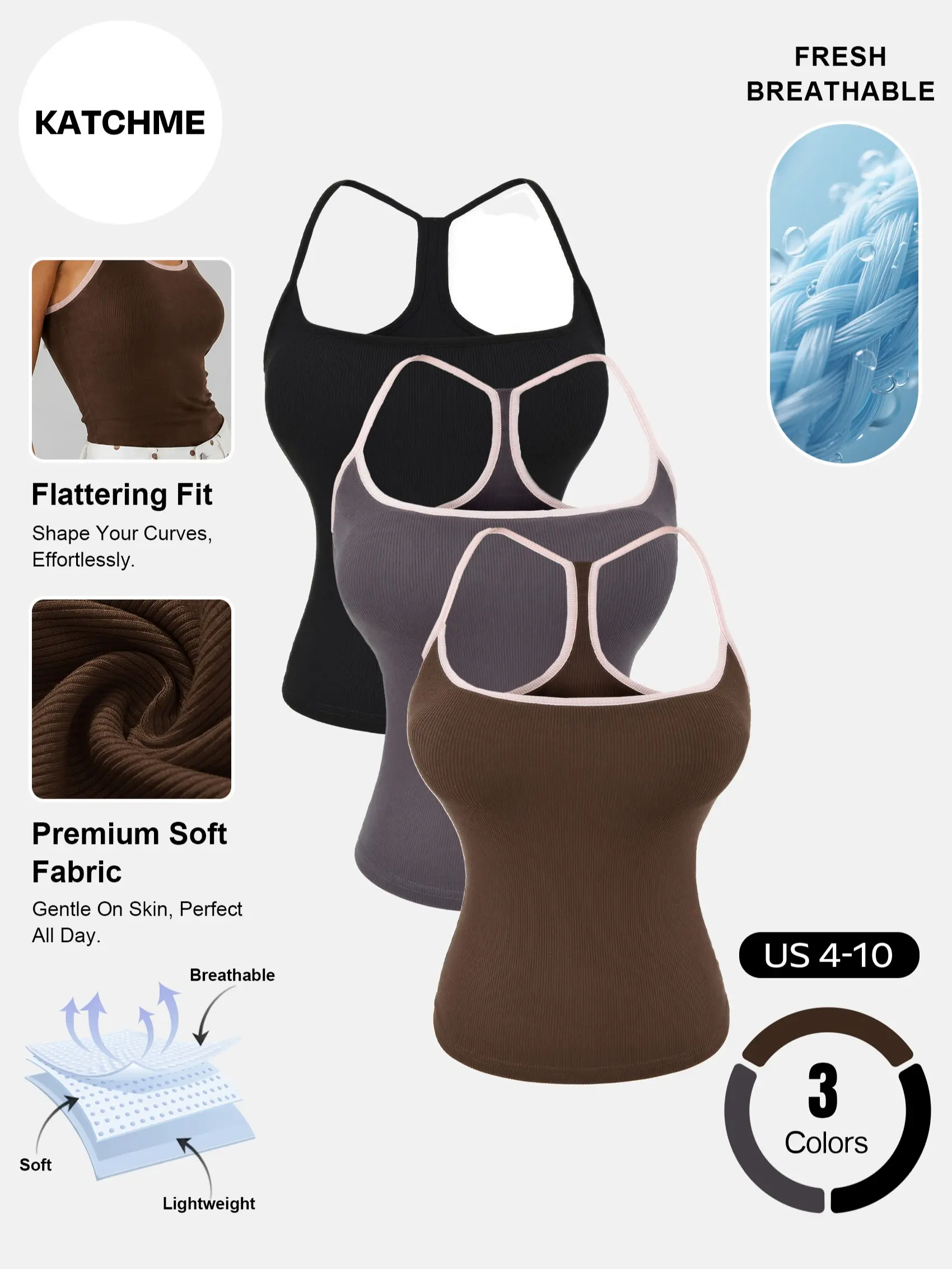 Katch Me Chic Women's Versatile Contrast Binding High Stretch Flattering Camisole with Detachable Pads, Breathable Sweat-Wicking Daily Outfits, Summer Seamless Comfort Tops #TikTokMadeMeBuyIt #Camisole #SummerTop #ActiveWear #MoistureWicking