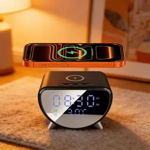 Wireless Charging Station Digital Alarm Clock For Bedroom Temperature Display 20W Wireless Charger Dock for iPhone 17 16 15 14 13 12 11 Pro Max/Mini/Plus/XR/X/8/Apple AirPods, Samsung Galaxy S25/S24/S23/S22/S21/S20/Galaxy Buds