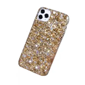 Glitter Full Gold Diamond Crystal Phone Case for IPhone 15 14 13 12 16 Pro Max Casing Women Luxury Bling Rhinestone TPU Cover Protector Screen Protector