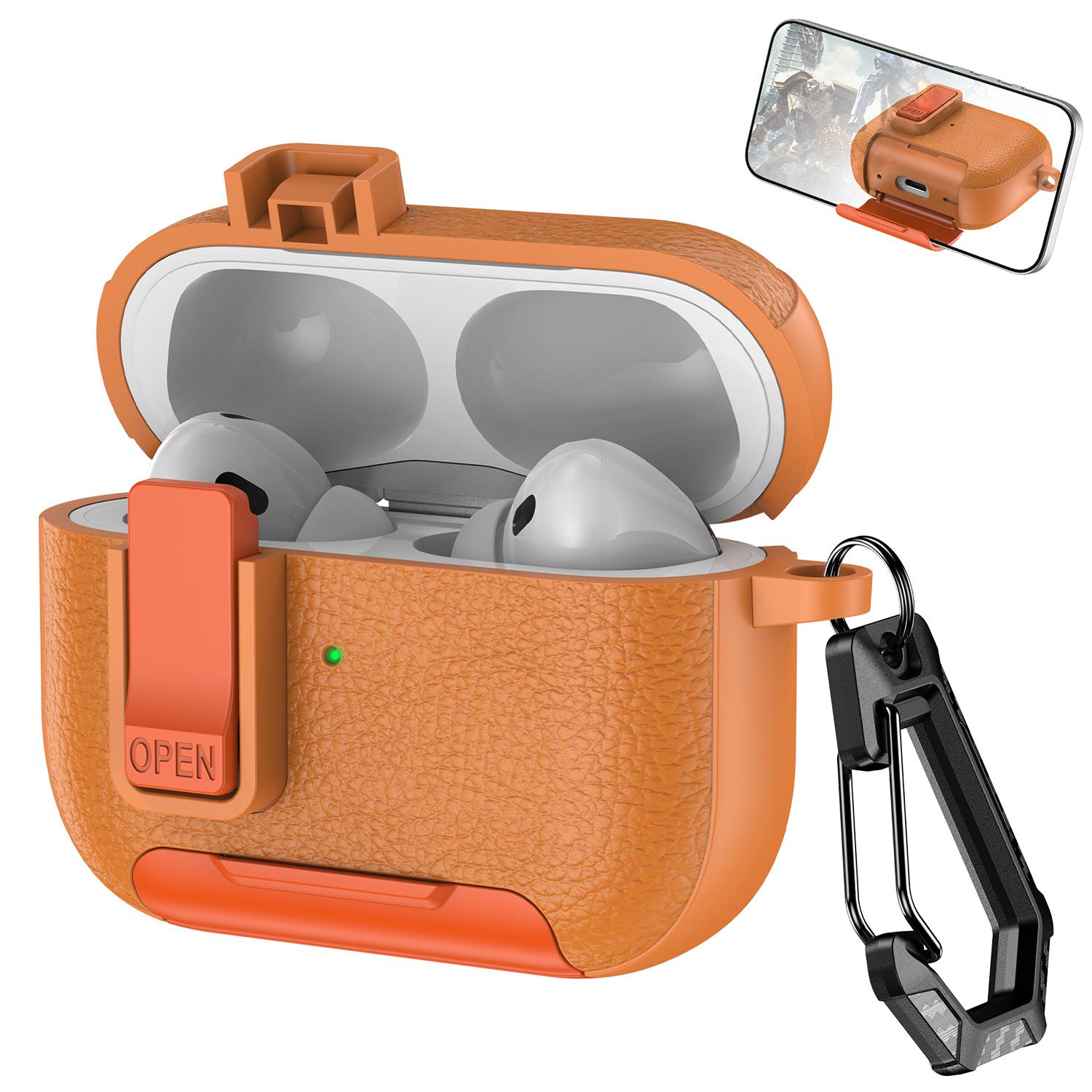 with Safety Lock Case For Apple For  for AirPods 4 / 3 / 2 / 1 for AirPods Pro 3 / Pro2 / Pro For Airpod Earbuds Headset Earphones Headphones Protective case Carabiner Anti-Drop Matte PU-Leather Audio Shockproof Cover Summer Decoration Accessories Durable