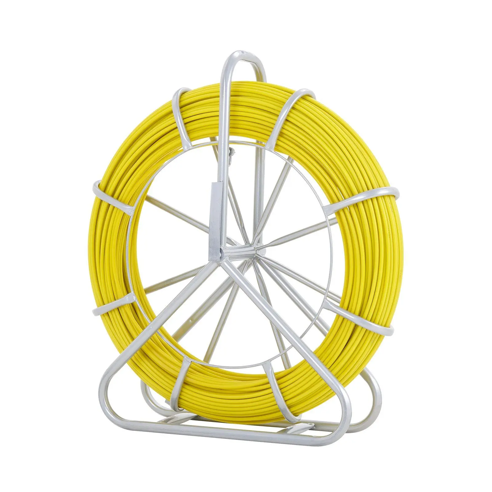 VEVOR 5/16 in x 600 ft Fiberglass Fishing Tape Cable Puller, Carbon Steel Reel Stand Duct Rodder, 3 Pulling Heads, ABS Drawing Guide Ropes, Non-Conductive Tool for Walls, Electrical Conduit, Narrow Channels, Marked Wire, Long-Distance Wiring Projects, Dur
