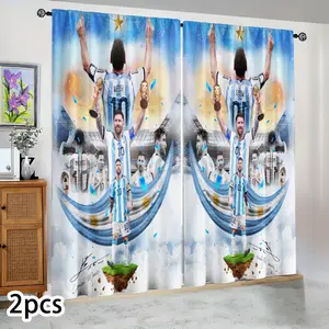 Semi-blackout curtains, featuring Messi's victory moment and trophy-holding design. Suitable for bedrooms, living rooms, kitchens, hotels, gazebos, celebrity-themed decorations, fan celebrations, holiday gifts, and birthday presents. Window Curtain