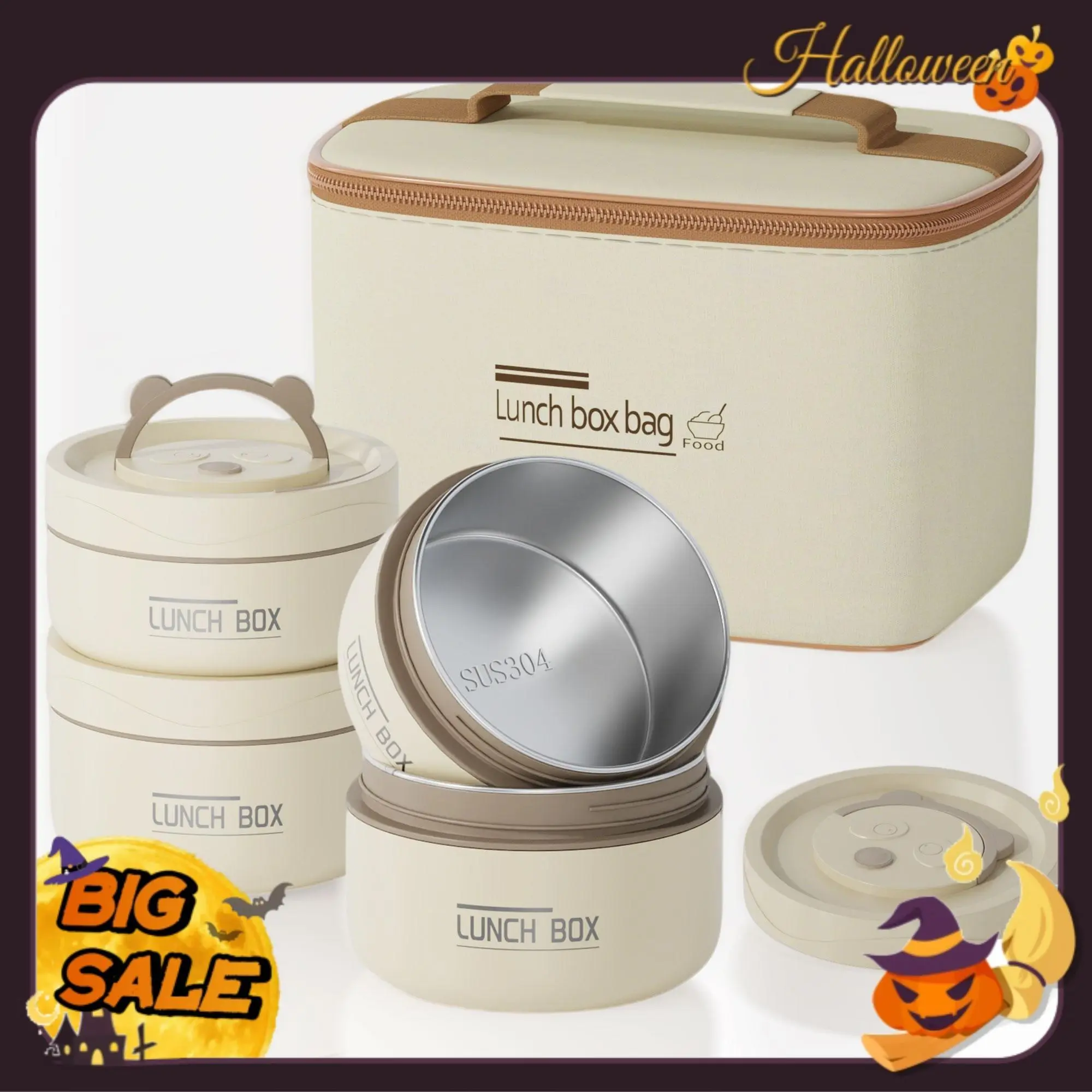Nifogo Insulated Food Lunch Container Set (3/4 Counts) - Stainless Steel Leak-proof Stackable Lunch Box + Insulated Bag for Adult Kids Travel