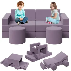 Garvee Modular Kids Play Couch 22Pcs/13Pcs Kids Explorer Couch Convertible Foam Play Couch for Bedroom and Playroom Furniture 2 Seat Gray Couch for Kids