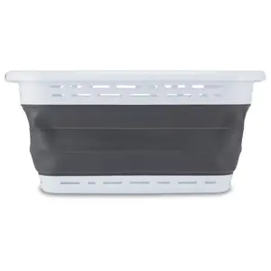 Collapsible Laundry Basket White & Gray Adult Size Portable Storage Solution