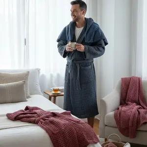 Hooded Premium Turkish Waffle Robe, 100% Cotton organic Bathrobe, Luxury Spa Robe, Lightweight Organic Cotton Robe for Women / Men (Green)