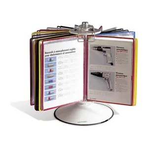 212 MAIN Steel Frame Rotary Reference Display, Gray - 50 Display Pockets, 100 Sheet Capacity, Stationery Office Supplies, Work Organizer, Easy Update Desk Accessory