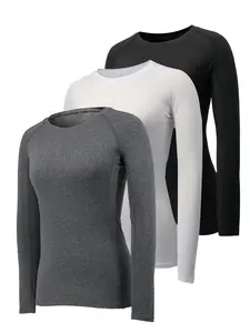 3 Pack Long Sleeve Compression Shirts for Women Workout Athletic Baselayer Yoga Softball T-Shirts Cool Running Tops