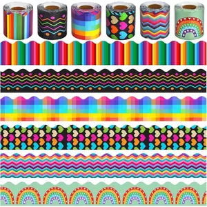 6 Rolls 196.8 Ft Decorative Rainbow Bulletin Board Borders Set - Colorful Classroom Trim - Rainbow Theme for Teachers, Schools & Office Decor - for Birthday,  to School Theme