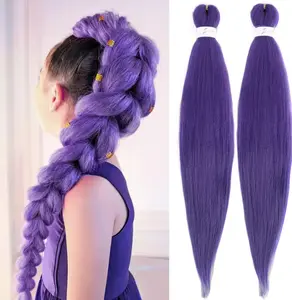 Long Purple Braiding Hair 24inch Pre Stretched Synthetic Braiding Hair Extensions for Braids Purple Hair Extensions for Stage Party Halloween Costume Cosplay