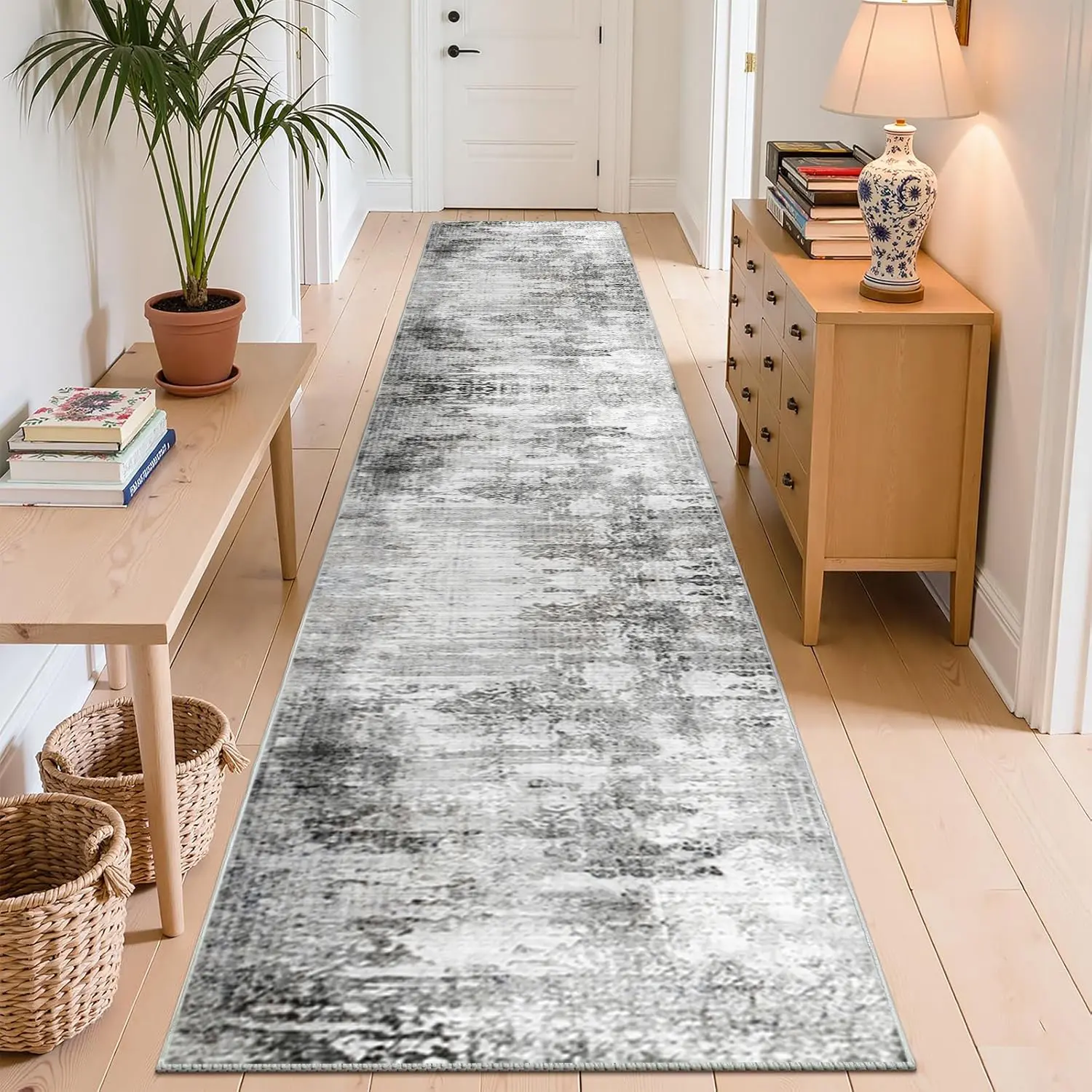 2'x10.5' Modern Abstract Area Rug Runner - Soft Printed Polyester Surface, Non-Slip Machine Washable Home Decor Rug Runner for Long Hallways, Kitchen