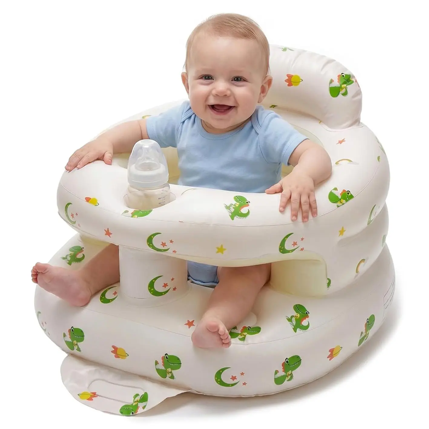 Inflatable Baby Sit-Me-Up Floor Chair with Built-in Air Pump, Full Enclosure Protection, PVC Material for 3 Months & Up Toddlers