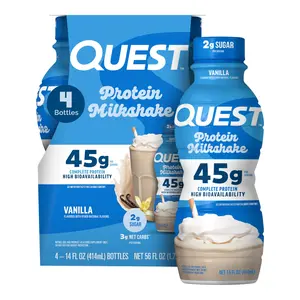 Quest Nutrition Vanilla Protein Shake 45g Protein 2g Sugar 3g Net Carbs Ready to Drink Gluten Free 4 Count 14 Fl Oz Bottles
