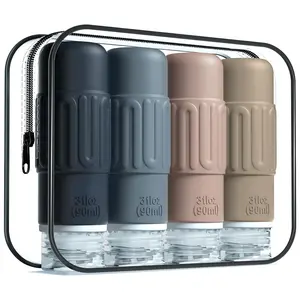 Leak Proof Travel Bottles for Toiletries, TSA Approved 3oz Silicone Containers, Reusable & BPA Free Travel Size Bottles for Shampoo, Lotion, Soap, Liquids with Toiletry Bag (4 Pack)